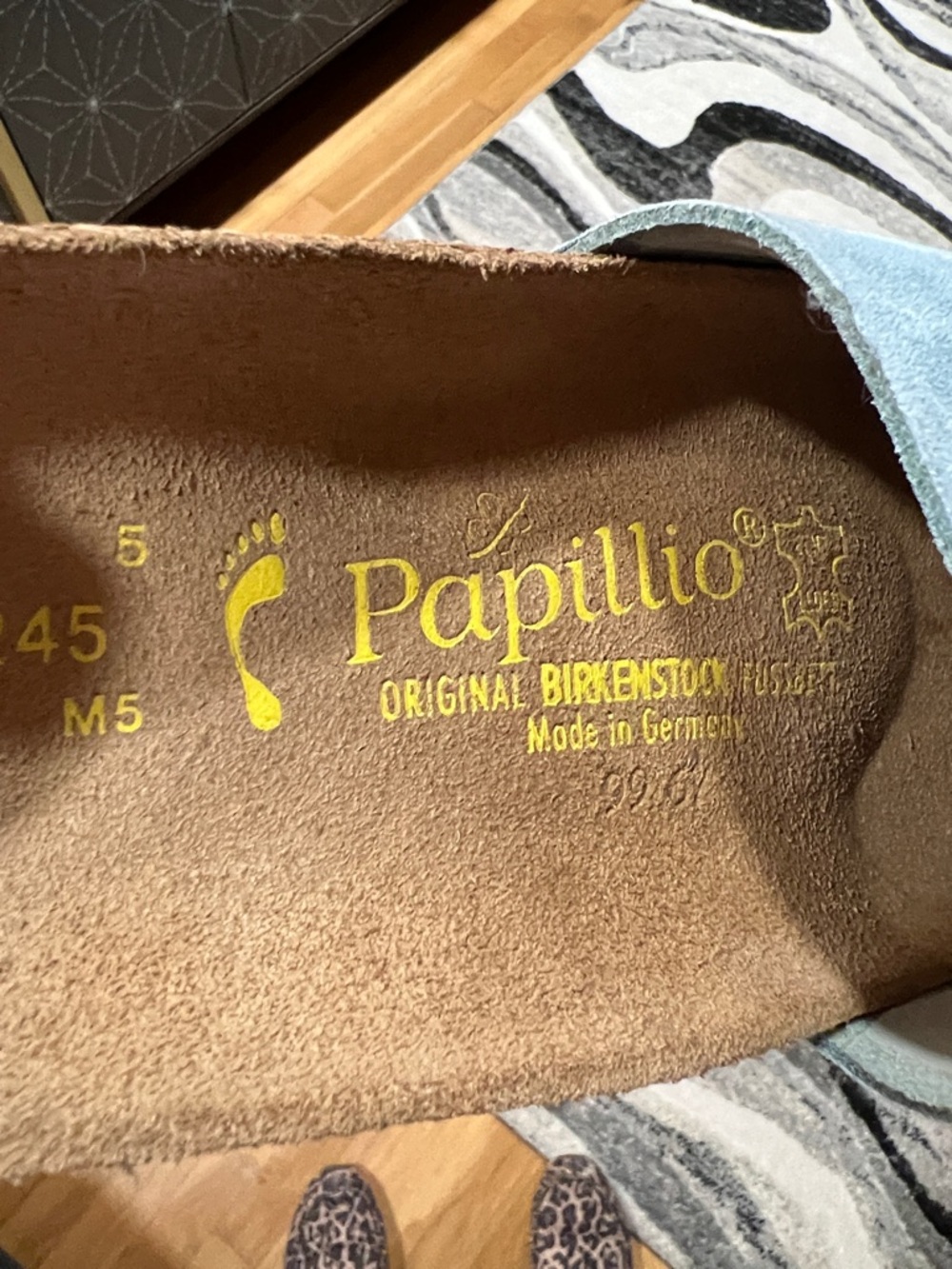 Papillio by Birkenstock Light Blue Slide Sandals with Tan Footbed - Picture 2 of 8